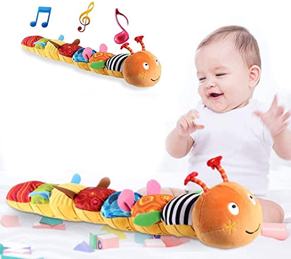 aturustex Newborn Baby Toys Infant Baby Musical Caterpillar Toddler Plush Toy for Preschool Educational Toy Crinkle Rattle Soft with Ring Bell Encouraging Imagination (Multi Color)