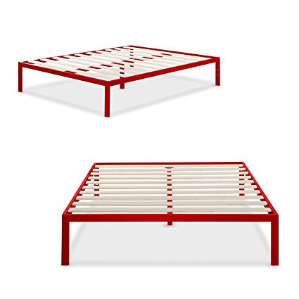Zinus Modern Studio 14 Inch Platform 1500 Metal Bed Frame/Mattress Foundation Wooden Slat Support, Full, Red