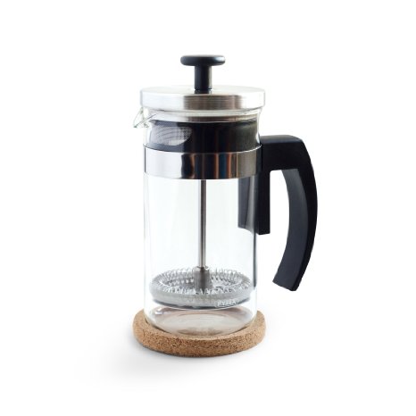 Brillante Small French Press Coffee Maker & Tea Press - 350 ml / 12 Oz - Premium Stainless Steel & European Glass Beaker - Unique 2nd Screen for a Clean, Ground-Free Cup of Coffee - Model: BR-CP1-350