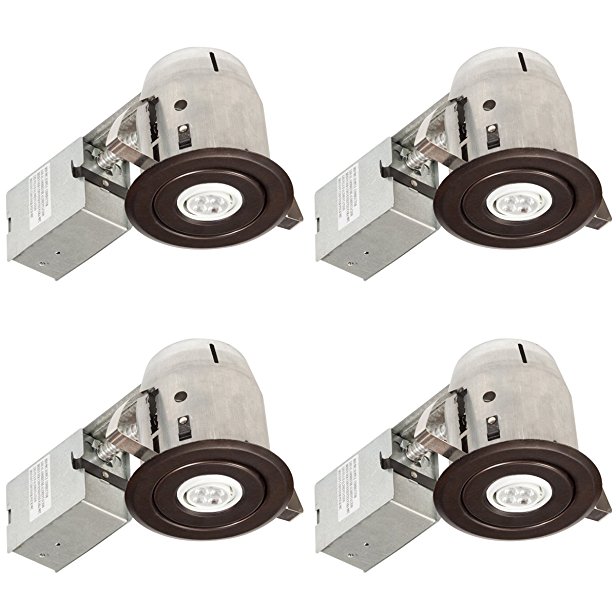 3" LED IC Rated Dimmable Downlight, Swivel Spotlight Recessed Lighting Kit, Contractor's (4-Pack), Easy Install Push-N-Click Clips, Globe Electric 90965