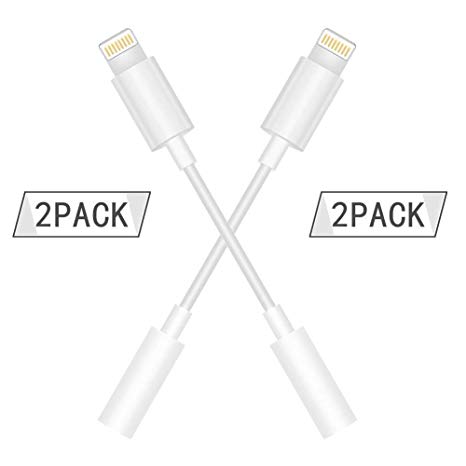 2 Pack Compatible iPhone Headphone Adapter, Compatible iPhone 7/7Plus iPhone XR、X 、Xs 、Xs MAX Adapter Headphone Jack, CaseyPop Lightning to 3.5 mm Headphone Adapter Compatible iOS10 &12 Accessories