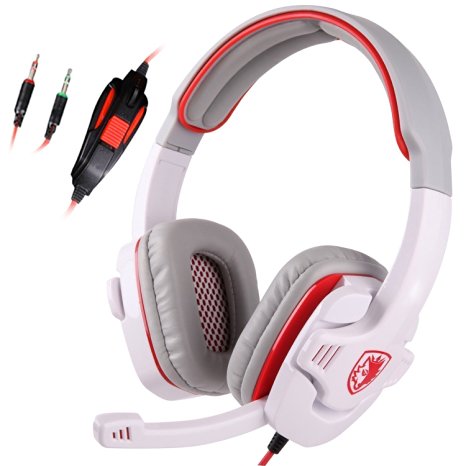 GW SADES SA708 3.5mm Surround Sound Stereo Wired PC Laptop Gaming Headset Headband Headphones With Microphone Over Ear Revolution Volume Control(White)