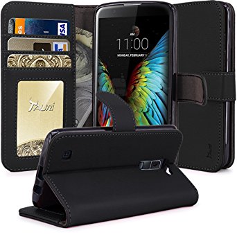 LG K10 Case, LG Premier LTE Case, Tauri [Stand Feature] Wallet Leather Case with Card Pockets Flip Cover Protective Case For LG K10 / LG Premier LTE - Black