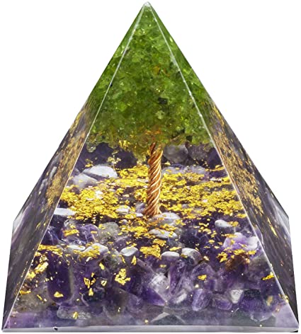 rockcloud Tree of Life Orgone Pyramid Amethyst Crystal Stone Energy Generator Blanacing Chakra for Yoga Reiki Meditaion