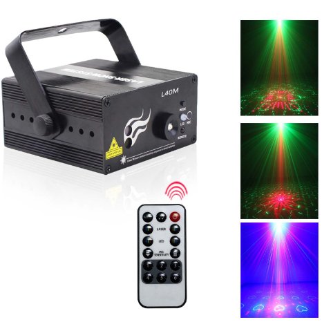 Decolighting Laser Light 40 Patterns Mini Stage Laser Lights RampG Laser Projector Light and Blue LED with Remote Control for Home Party and Stage Laser Lighting or New Form of Entertainment for Kids