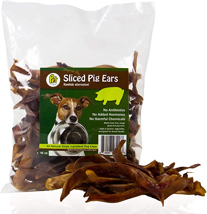 Pet Magasin Rawhide Alternative Sliced Pig Ears Strips 16 Oz Irradiated for Safe Dog Treats, Made in Registered Facility