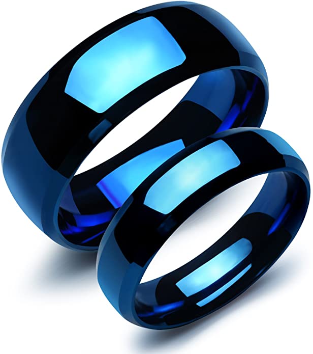 Fate Love 2 pcs Stainless Steel Our Love Pure as The Sea Noble Ocean Blue Couple Rings Wedding Band