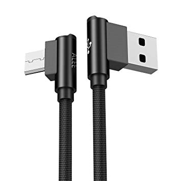 Aimus Micro USB Charger Cable, 0.4FT Nylon Braided Gaming Charging Cable 90 Degree Right Angle Data Cable Charging Cord for Android, Samsung,Galaxy S7/S6/, Moto G5, Kindle Fire 10, HTC, LG- Black