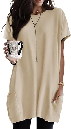 Dokotoo Womens Summer Casual Shirts Short Sleeve Tunic Tops with Pockets