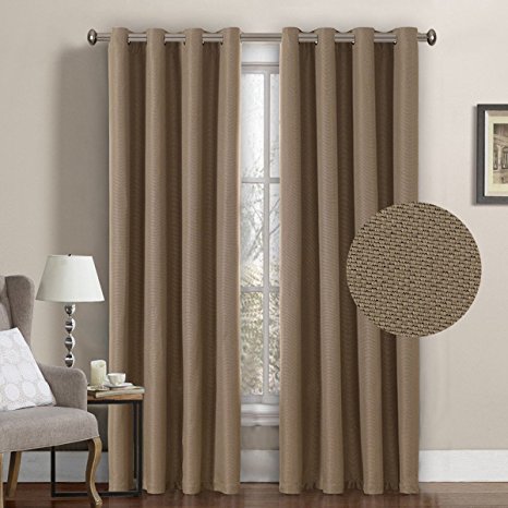 H.Versailtex Ultra Decent Room Darkening Thermal Insulated Textured Tiny Plaid Linen Like Curtains for Bedroom/Living Room,8 Grommets per Panel,52 by 96 Inch-Prairie Sand (Set of 1)