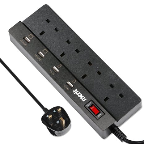 Power Strip, Merit Home Surge Protector Power Strip with 4 USB Ports 4 AC Outlets for iPhone 6s Plus 6s iPhone 6 6 Plus 5S 5 iPad Air Mini and Other USB Charging Devices.