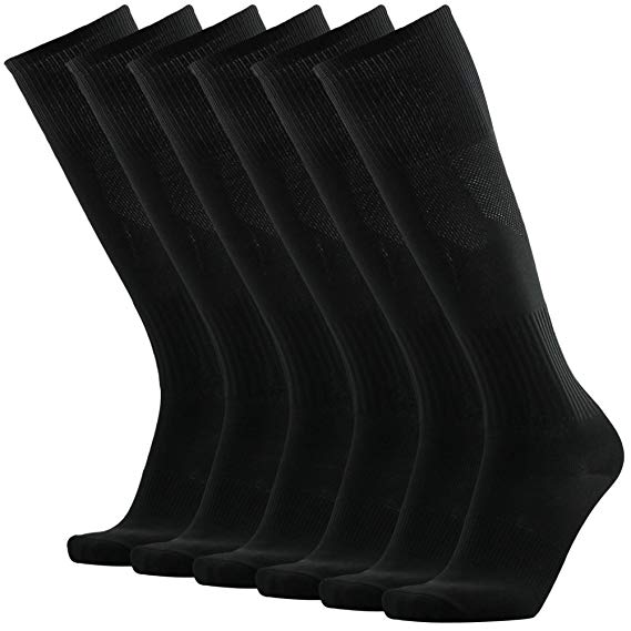 3street Unisex Athletic Knee High Breathable Compression Solid Tube Soccer Socks 2/6/10 Pairs