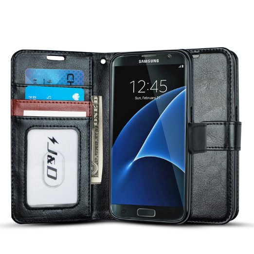Galaxy S7 Case, J&D [Wallet Stand] Samsung Galaxy S7 Wallet Case Heavy Duty Protective Shock Resistant Wallet Case for Samsung Galaxy S7 (Black/Brown)