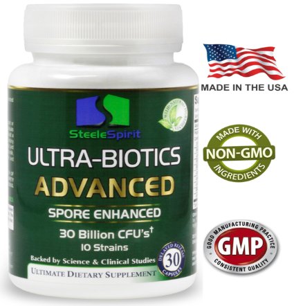 Best Super Probiotic Supplement Ultra-Biotics Advanced 30 Billion CFUs with The Next Generation Spore Enhanced Probiotics and Most Effective Premium 10 Strains to Protect and Optimize Your Health Fast