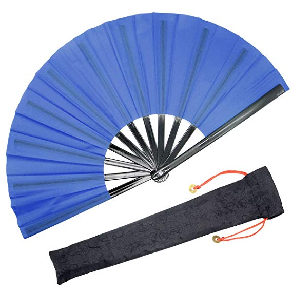 OMyTea Chinese Kung Fu Tai Chi Large Hand Folding Fan for Men/Women - with a Fabric Case for Protection - for Performance/Dance/Fighting/Gift (Blue)