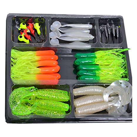 boutique1583 35* Soft Baits   10* Jig Head Lures Sets Outdoor Fishing Tackle Set
