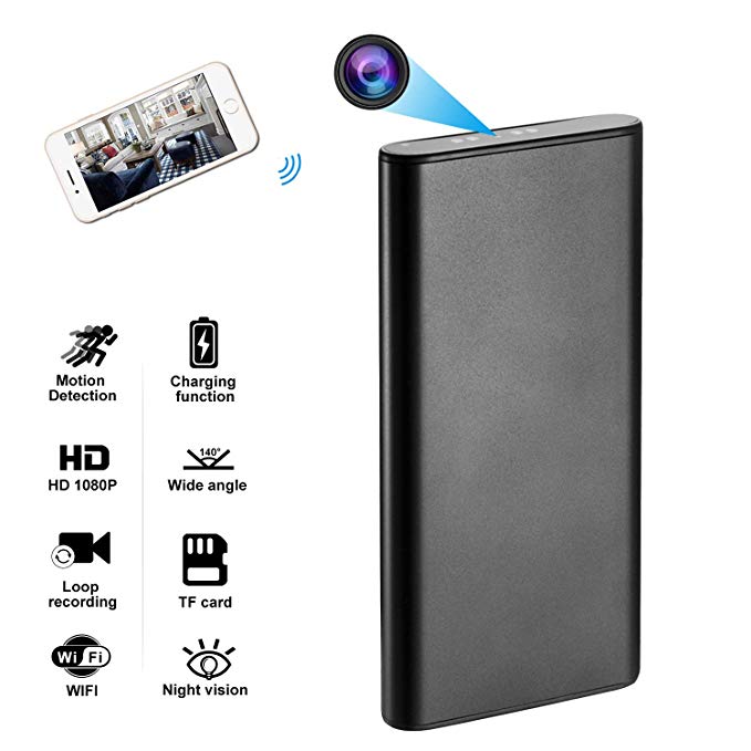 WiFi Spy Cameras 1080P HD 10000mAh Power Bank Hidden Camera with Night Vision, Motion Detection Alarm Push, Real-Time View, Loop Record,  Mini Camera Video Recording