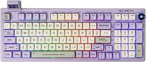 EPOMAKER RT100 97 Keys Gasket BT5.0/2.4G/USB-C Mechanical Keyboard with Customizable Display Screen, Knob, Hot Swappable Socket, 5000mAh Battery for Win/Mac(RT100 Purple， Wisteria Linear Switch)