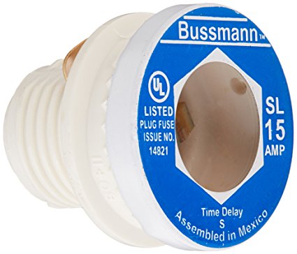 Bussmann BP/SL-15 15 Amp Time Delay Loaded Link Rejection Base Plug Fuse, 125V UL Listed Carded, 3-Pack