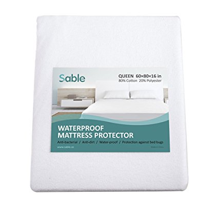 Sable Mattress Protector, Queen Size, 100% Waterproof Hypoallergenic, Bed Bug Proof Breathable