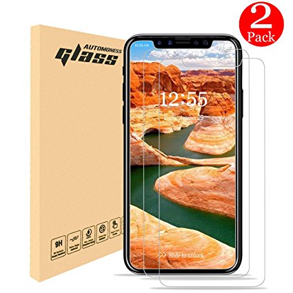iPhone X Screen Protector, Automoness 9H HD Ultra Clear Anti-Bubble Scratch Proof iPhone X 10 Tempered Glass Screen Protector for Apple iPhone X, iPhone 10, 5.8" [Case Friendly] (2-Pack)
