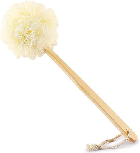 Loofah on A Stick Back Scrubber for Shower Bath Sponge with Long Handle Loofah Bath Body Brush Back Washer for Men and Women Long Handled Shower Sponge for Exfoliating (White)