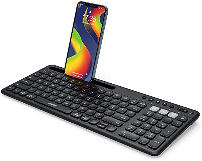 VicTsing Multi-Device Wireless Keyboard, USB Wireless & Dual Mode Bluetooth Keyboard with Integrated Holder, Slim Computer Keyboard for iPad, Mac, Windows and Android