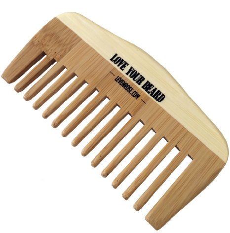 HIGH QUALITY Wooden Bamboo Beard and Mustache Comb by Leven Rose - 1 TRUSTED in Beard Care - Static Free No Snags - Perfect for a Beard Comb Kit - Get the Groomed Beard Look - Pure Bamboo Wood