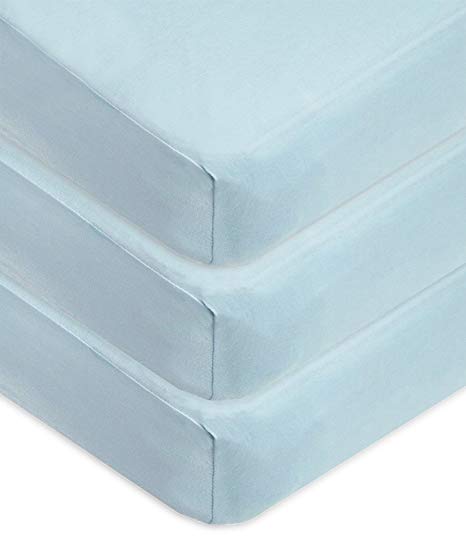 American Baby Company 3 Pack 100% Cotton Jersey Knit Fitted Crib Sheet for Standard Crib and Toddler Mattresses, Blue, for Boys and Girls