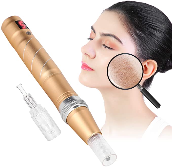 Scar Removal Instrument,Electric Micro Pen Face Skin Repairing 5 Gears Derma Rolling Pen Machine Device,Electric Skin Care Instrument(Gold)