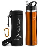 Swig Savvys Stainless Steel Insulated Water Bottle Wide Mouth 25 Oz Capacity Double Wall Design with Straw Cap -Including Water Bottle Pouch