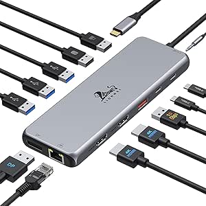 USB C Hub USB C Docking Station Dual Monitor 13 in 1 Triple Display Multiport Adapter with 2 HDMI DP 8 USB C/A Ports Ethernet Audio, USB C Dongle for MacBook/Dell/HP/Lenovo ThinkPad/Surface