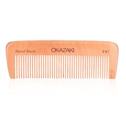 OKAZAKI Beard Comb, Anti-Static, No Scratchy Plastics - High Quality Men's Comb - Handmade Peach Wood, Ideal for Shaping & Grooming Beards & Mustaches