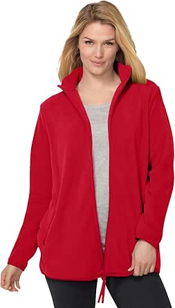 Woman Within Plus Size Zip-Front Microfleece Jacket Long Oversized Fleece