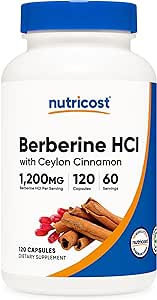 Nutricost Berberine HCI with Ceylon Cinnamon Capsules (120 Capsules, 60 Servings) - Non-GMO, Animal-Free Product