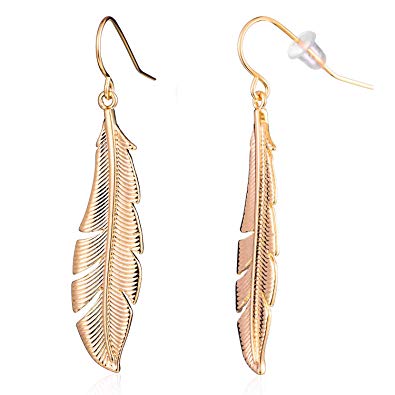 Antique Gold Silver Autumn Leaves Feather Drop Earring