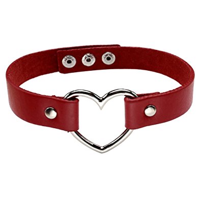 JOVIVI® Girls Love Heart Choker Genuine Leather Collar Punk Goth Fans Chain Necklace