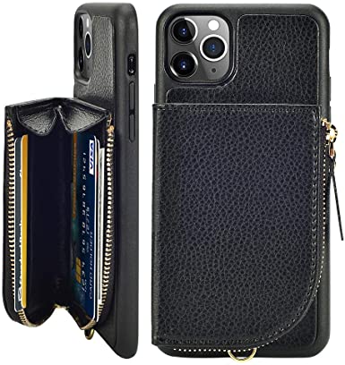 LAMEEKU iPhone 11 Pro Max Wallet Case, iPhone 11 Pro Max Case with Card Holder, Zipper Leather Case with Card Slot Wrist Strap, Shockproof Protective Cover for iPhone 11 Pro Max 6.5'' - Black