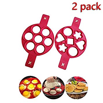 Pancake Mould maker, 2 pack Upgrade 14 Cavity Nonstick Silicone Baking Round Mold Egg Rings Muffin Pancake Mould Heart, Dishwasher Safe