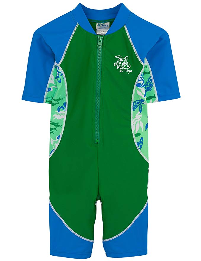 Tuga Boys Short Sleeve One Piece Swimsuit 3mos-7 years, UPF 50  Sun Protection