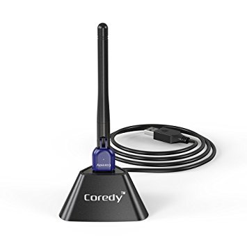 Coredy AC600 Dual Band USB WiFi Adapter Dongle with External Antenna, Extensible Base with USB Extension Cable (AE610 Base)