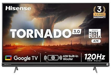 Hisense 139 cm (55 inches) Tornado 3.0 Series 4K Ultra HD Smart LED Google TV 55A7K (Black)