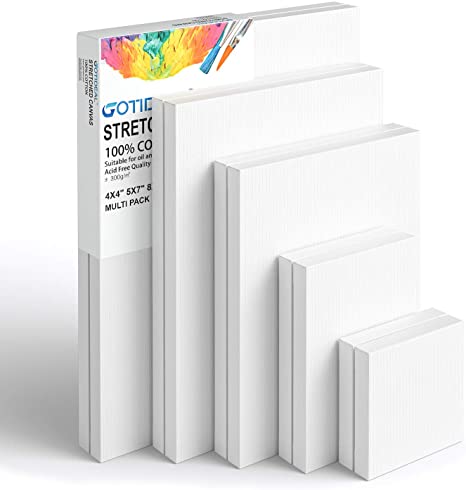 GOTIDEAL Stretched Canvas, Multi Pack 4x4", 5x7", 8x10",9x12", 11x14" Set of 10, Primed White - 100% Cotton Artist Canvas Boards for Painting, Acrylic Pouring, Oil Paint Dry & Wet Art Media