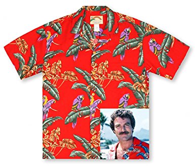 Paradise Found Jungle Bird Red Tom Selleck Magnum PI Hawaiian Shirt
