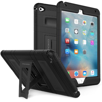 MoKo iPad Mini 4 Case - Silicone  Black Hard Polycarbonate Protector Cover Case with Foldable Stand and Built-in Screen Protector  Bumpers for Apple iPad Mini 4 2015 Tablet BLACK