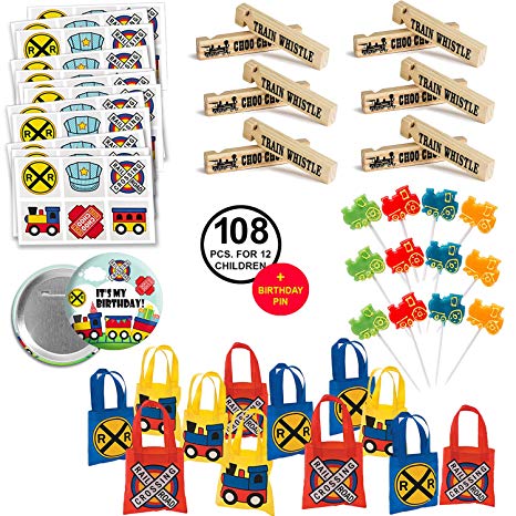 Train Party Favors Party Pack Bundle Includes Favor Bags and Fun Favors for 12