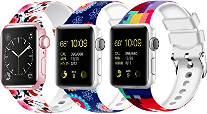 Moretek Colorful Band Compatible for Apple Watch 38mm 42mm 40mm 44mm,Soft Silicone Sport Replacement Strap for iWatch Series 5 4 3 2 1, Nike , Edition Women Men (Pack 3, 38/40mm)