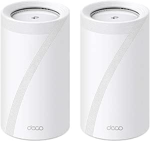 TP-Link Deco BE85(2-Pack) BE19000 Tri-Band Whole Home Mesh WiFi 7 System - 12-Stream 22 Gbps - 2× 10G   2× 2 Puertos 2.5G Backhaul, 8 Antenas de Alta Ganancia - VPN, AI-Roaming, 4×4 MU-MI, HomeShield