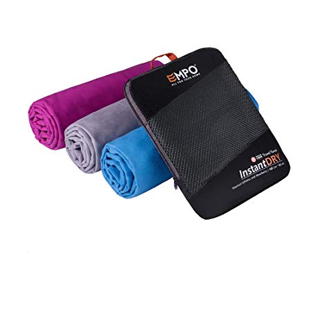 EMPO Microfibre Travel Towel with zip carry bag Large, [140cm x 80cm], Super Absorbent Quick Dry, Compact & Lightweight