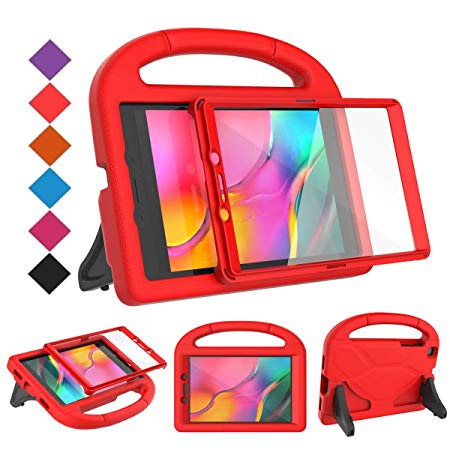 BMOUO for Samsung Galaxy Tab A 8.0 Case 2019 SM-T290/T295, Tab A 8.0 2019 Case with Screen Protector, Shockproof Light Weight Handle Stand Galaxy Tab A 8.0 inch 2019 Kids Case Without S Pen - Red